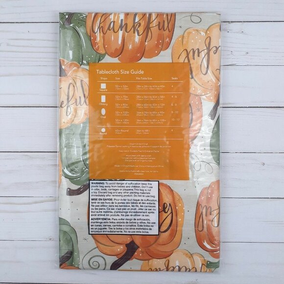 Vinyl Tablecloth Fall Pumpkins Thankful Grateful Blessed 52x70 - Picture 2 of 3